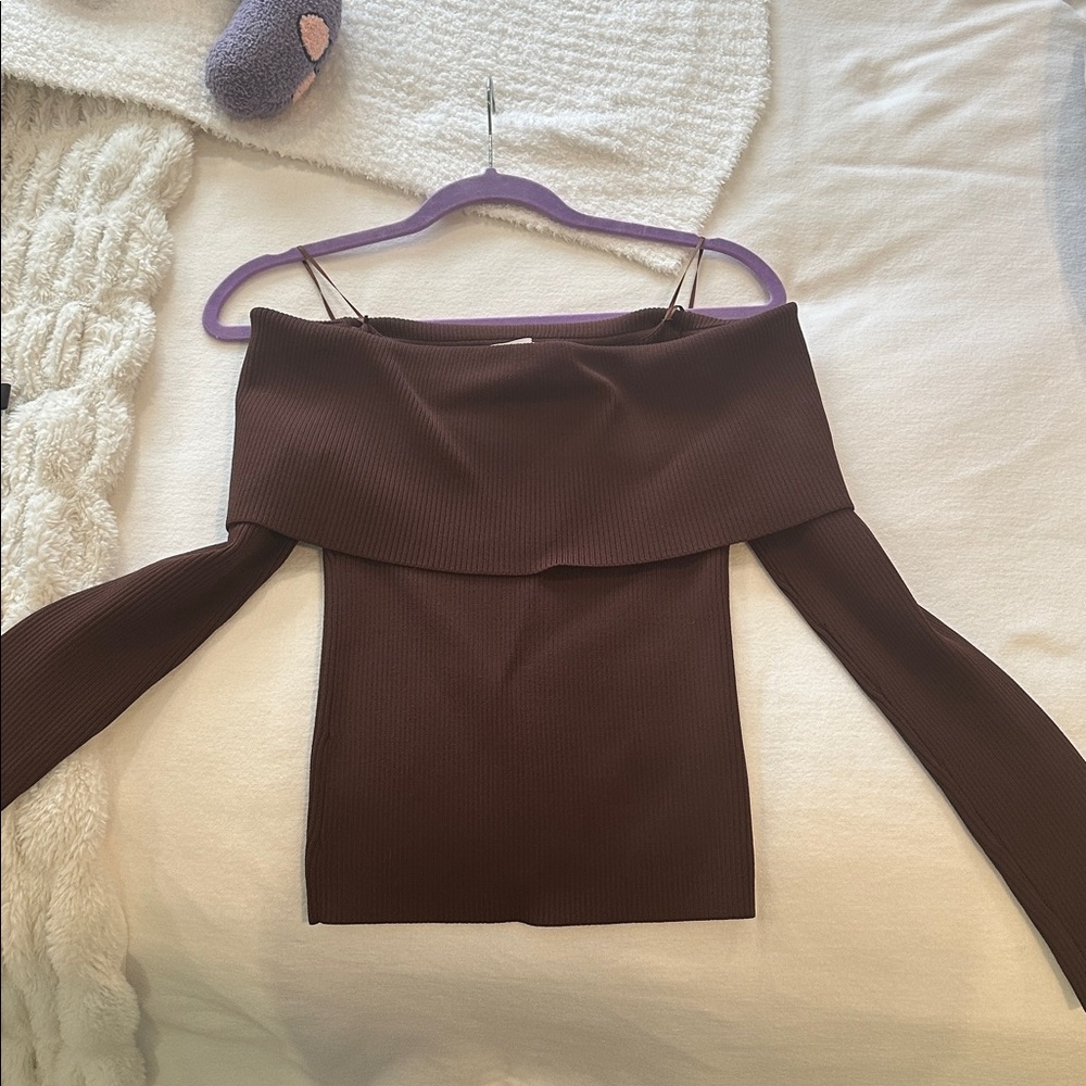 ASTR the Label Off the Shoulder Rib Sweater